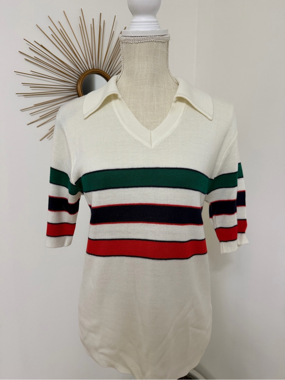 Vintage JcPenny Retro 70’s Acrylic V-Neck Cream Multi-Color Women’s Size Large